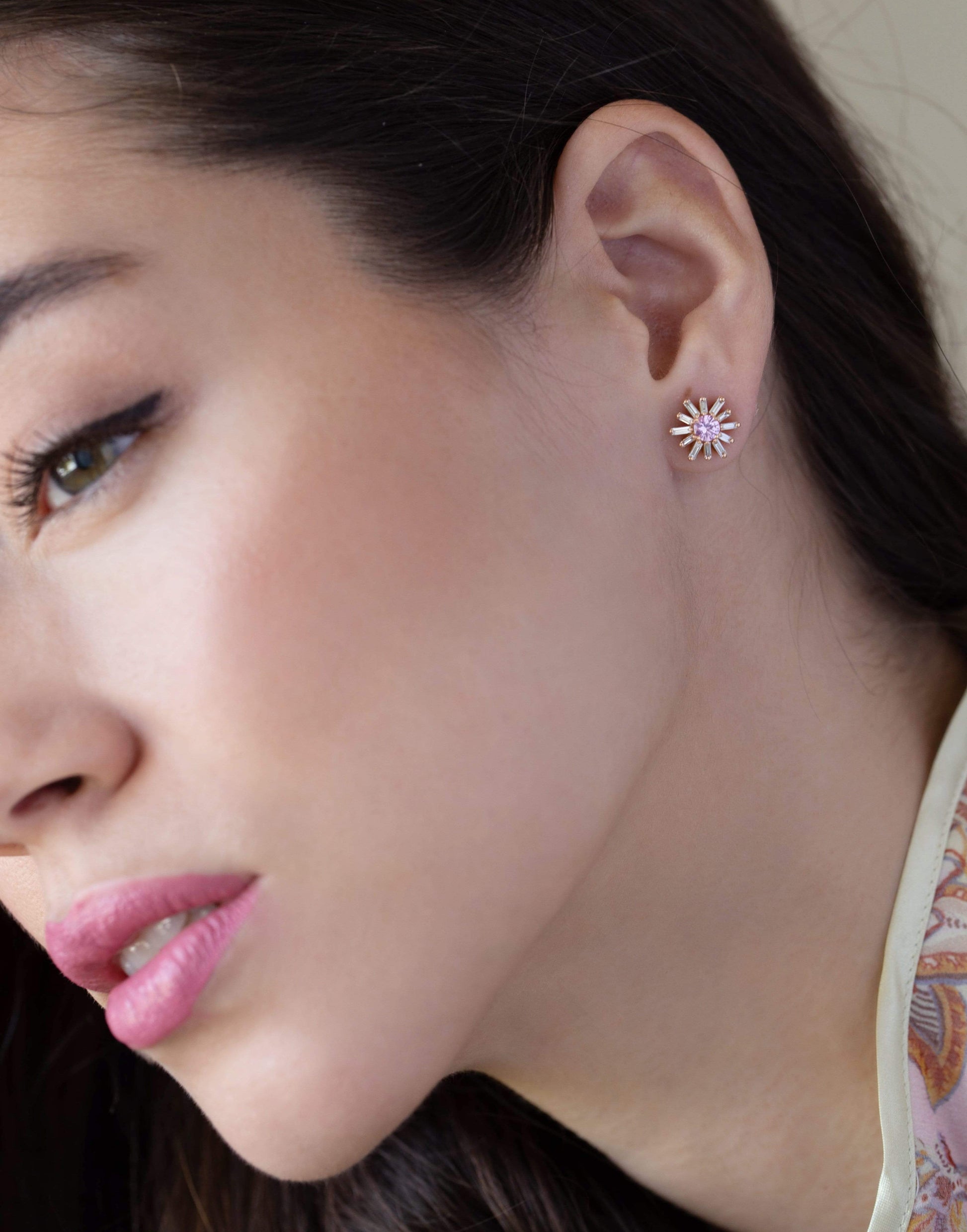 SUZANNE KALAN-Pink Sapphire and Diamond Flower Earrings-ROSE GOLD