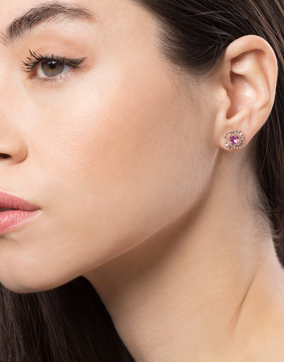 SUZANNE KALAN-Pink Sapphire Diamond Flower Studs-ROSE GOLD