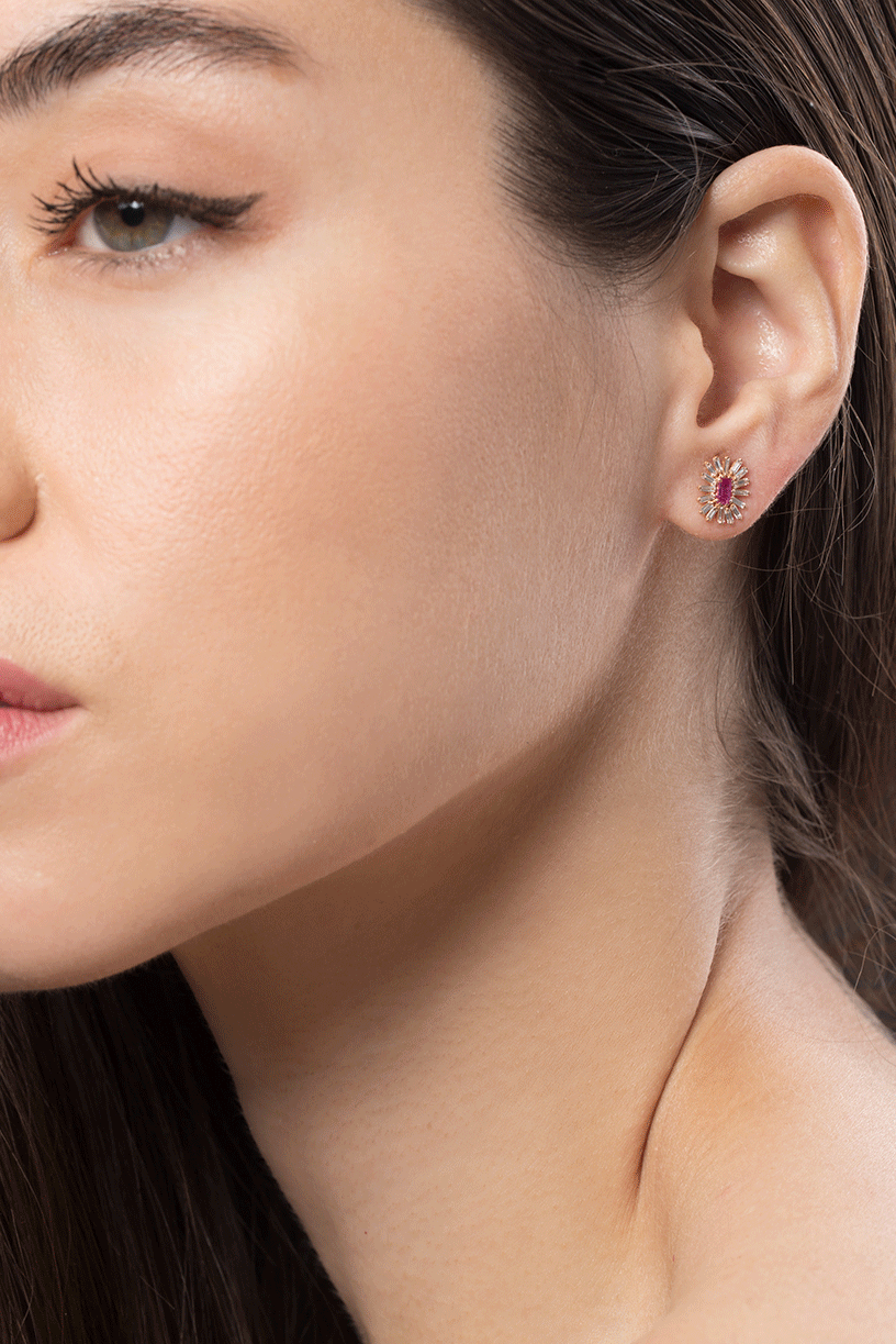SUZANNE KALAN-Ruby Stud Earrings-ROSE GOLD