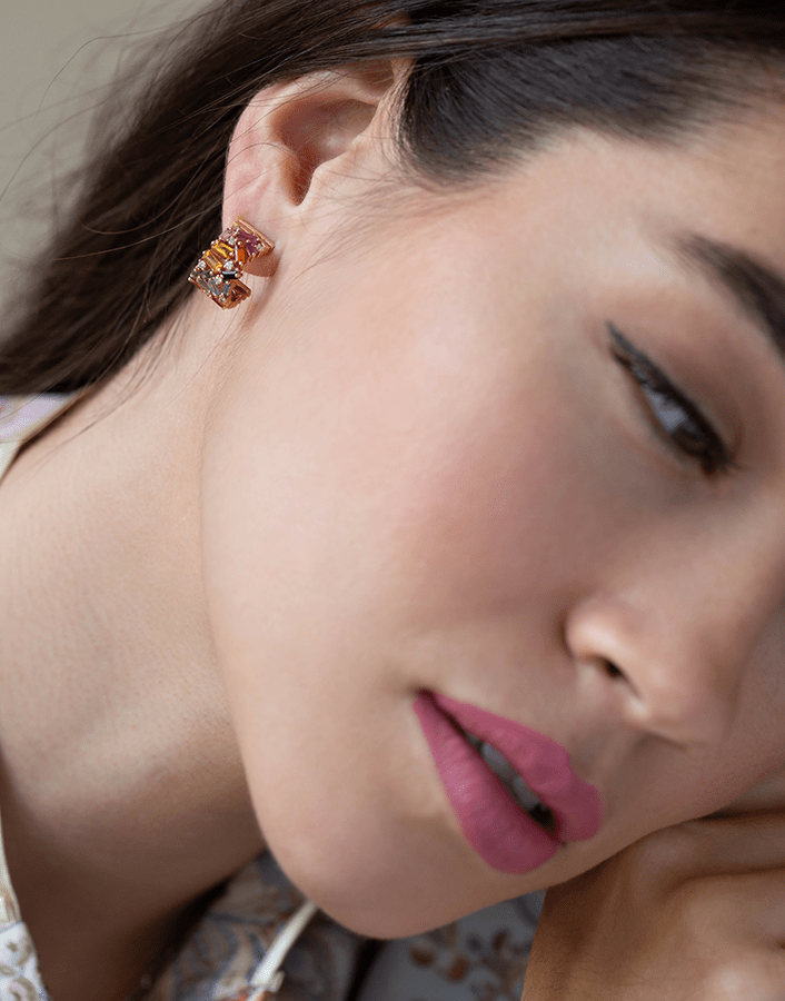 SUZANNE KALAN-Sapphire Baguette Rainbow Hoops-ROSE GOLD