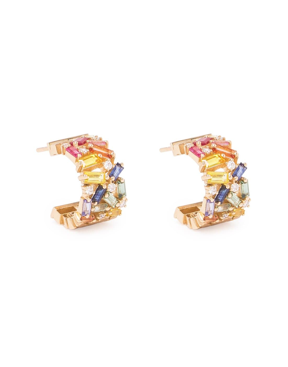 SUZANNE KALAN-Sapphire Baguette Rainbow Hoops-ROSE GOLD