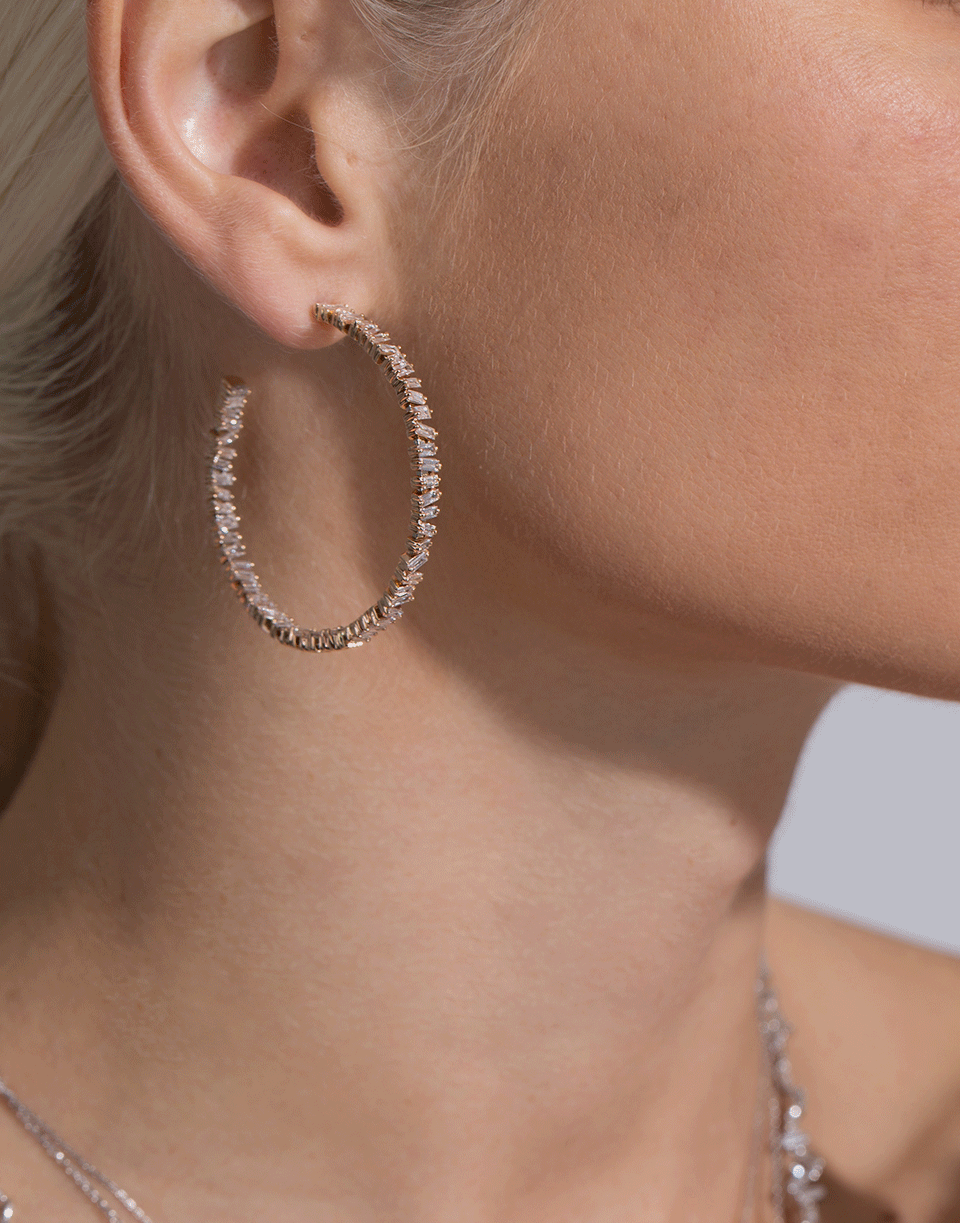 SUZANNE KALAN-Zig Zag Diamond Baguette Hoops-ROSE GOLD