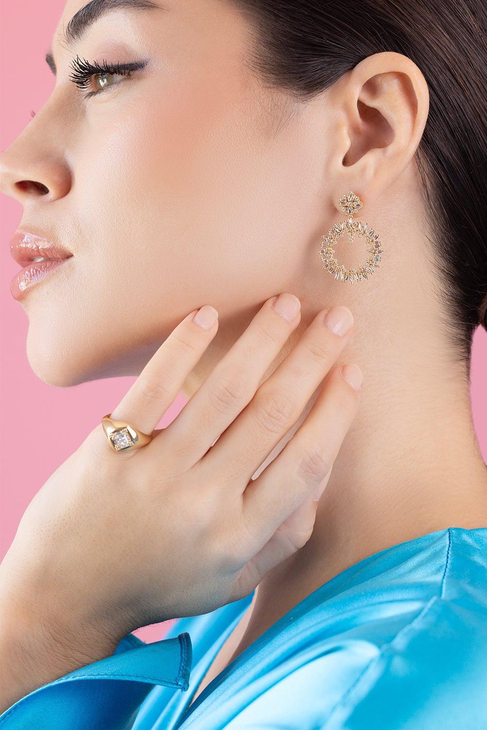 SUZANNE KALAN-Baguette Diamond Round Drop Earrings-