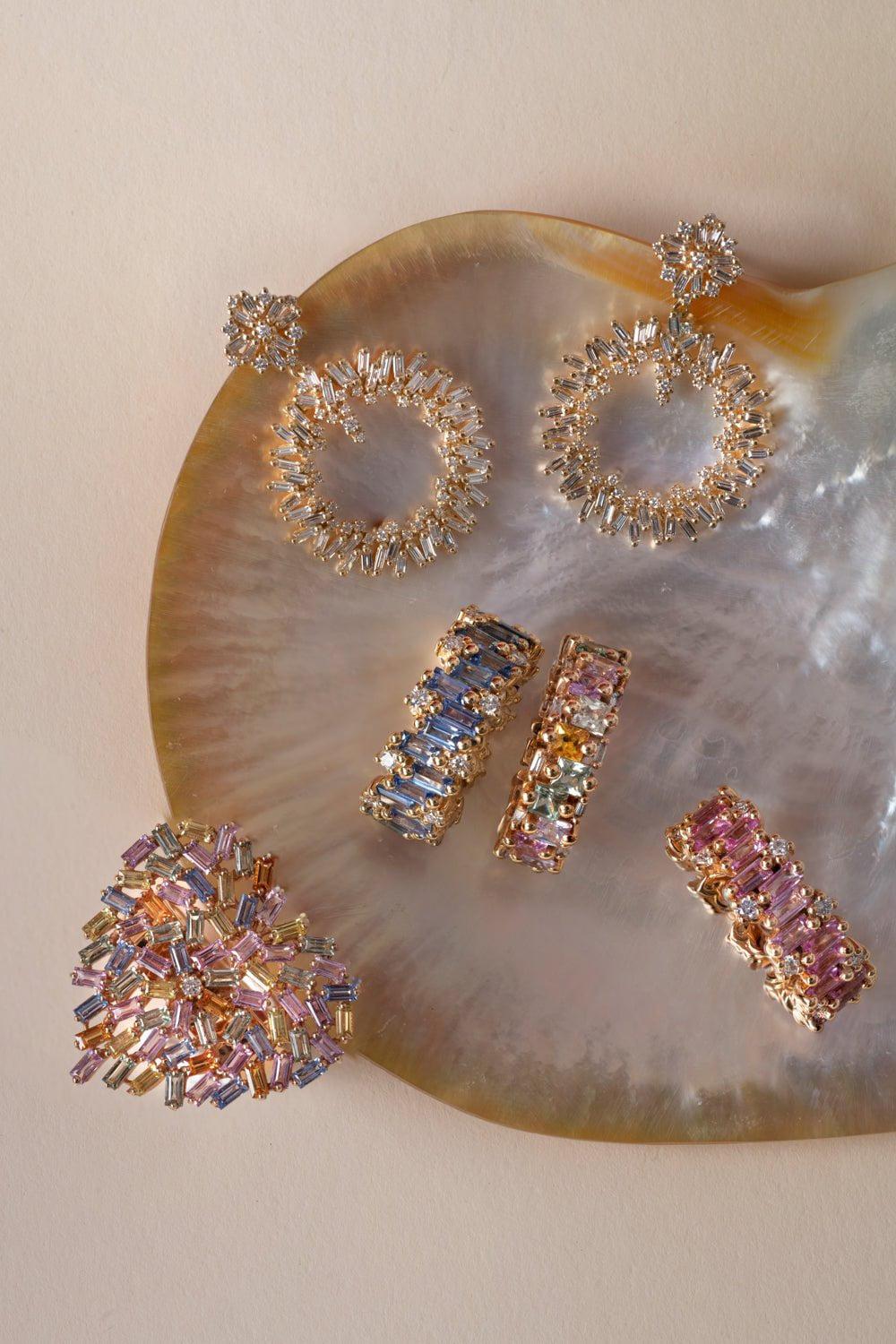 SUZANNE KALAN-Baguette Diamond Round Drop Earrings-