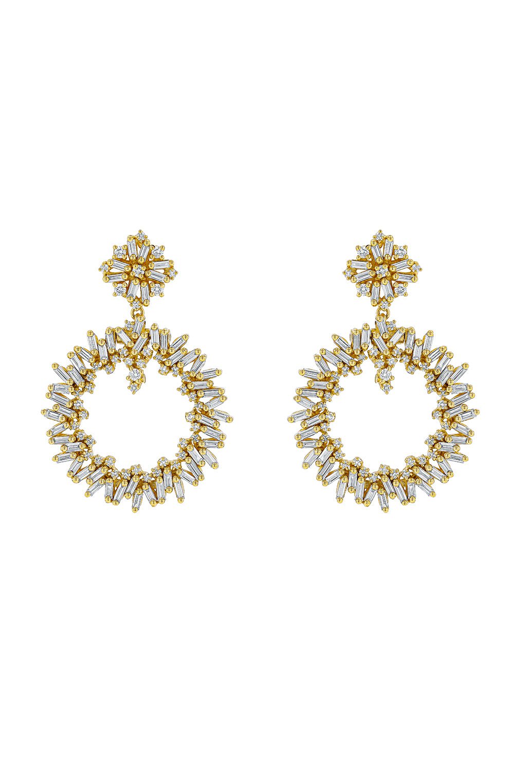 SUZANNE KALAN-Baguette Diamond Round Drop Earrings-