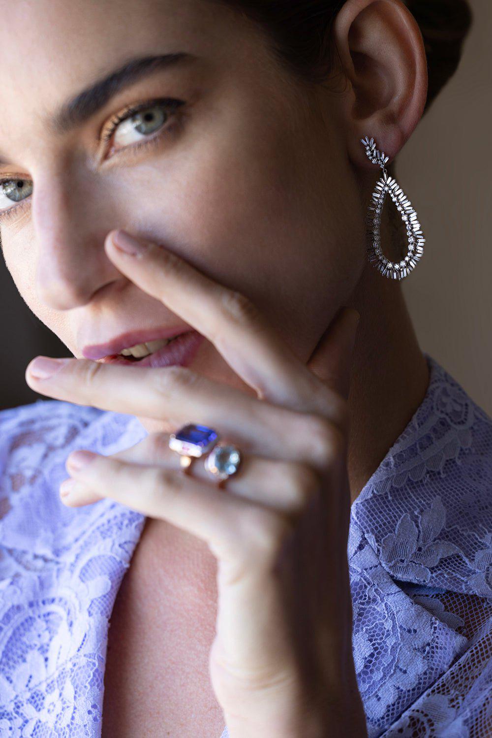 SUZANNE KALAN-Baguette Open Earrings-WHITE GOLD