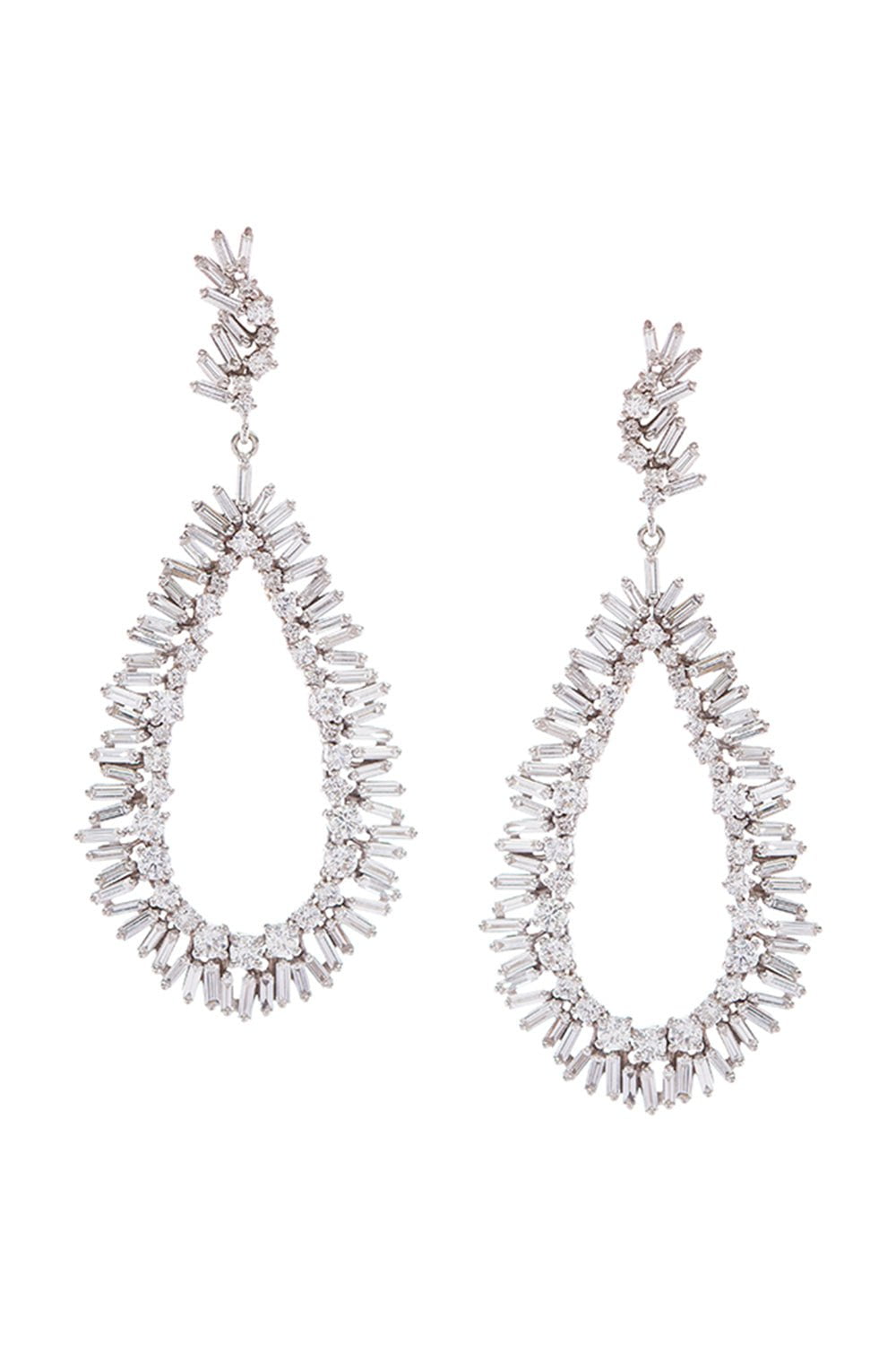 SUZANNE KALAN-Baguette Open Earrings-WHITE GOLD