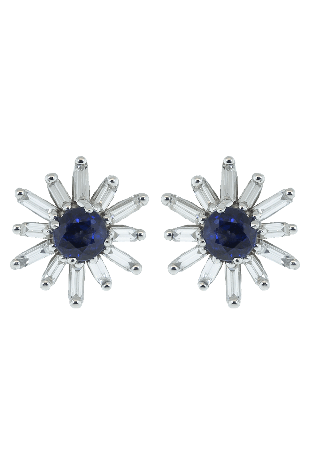 SUZANNE KALAN-Blue Sapphire Diamond Flower Studs-WHITE GOLD