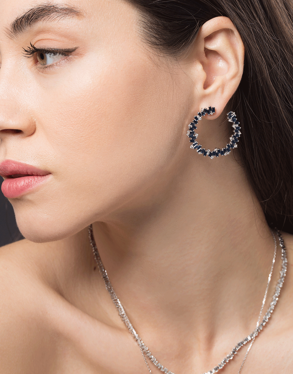 SUZANNE KALAN-Blue Sapphire Spiral Hoop Earrings-WHITE GOLD