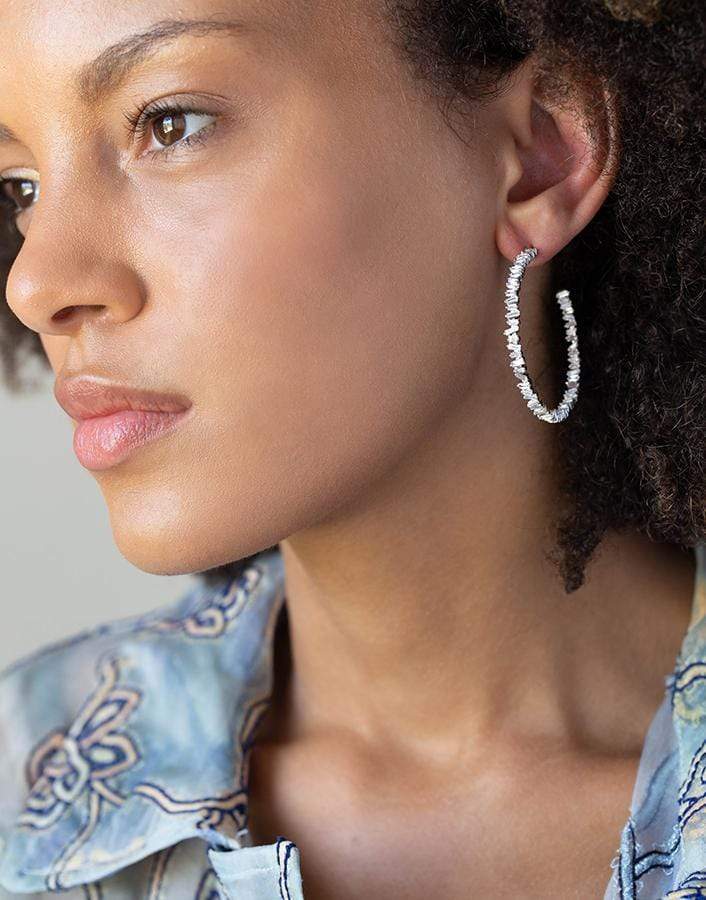 SUZANNE KALAN-Diamond Baguette Fireworks Hoops-WHITE GOLD