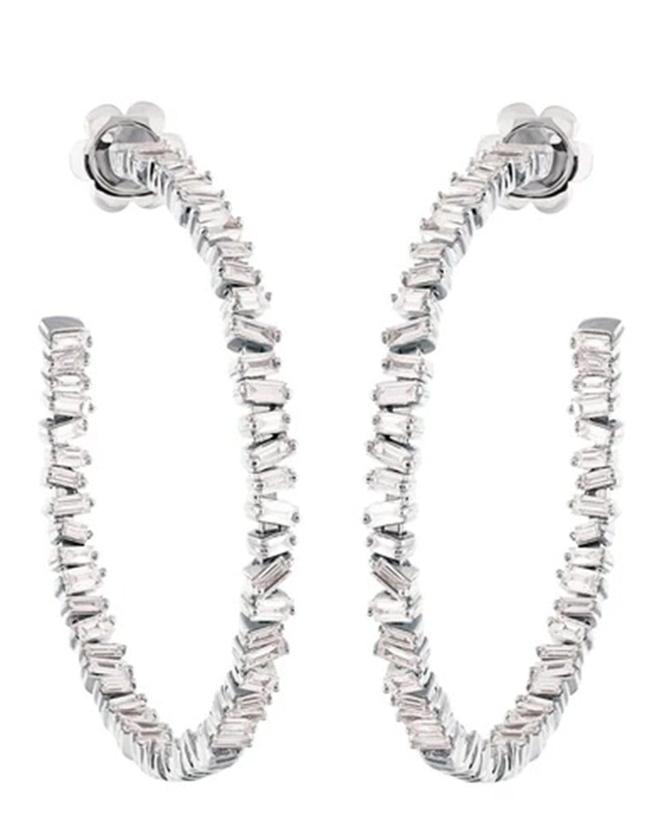 SUZANNE KALAN-Diamond Baguette Fireworks Hoops-WHITE GOLD