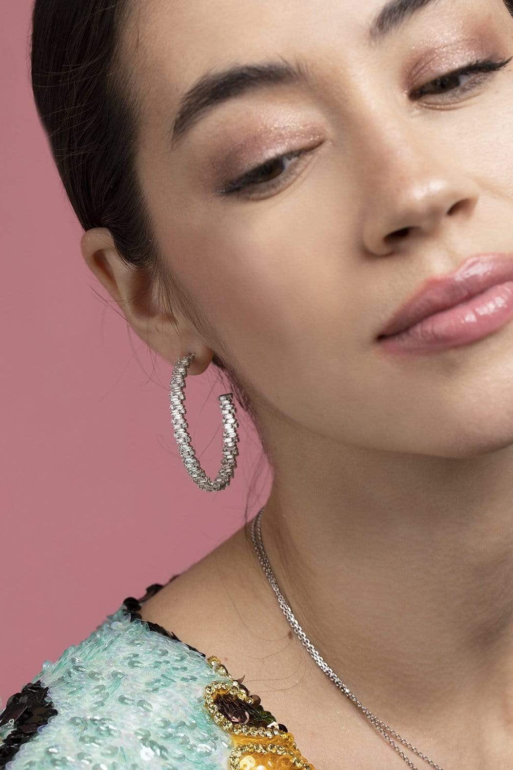 SUZANNE KALAN-Diamond Baguette Hoops - 45m-WHITE GOLD