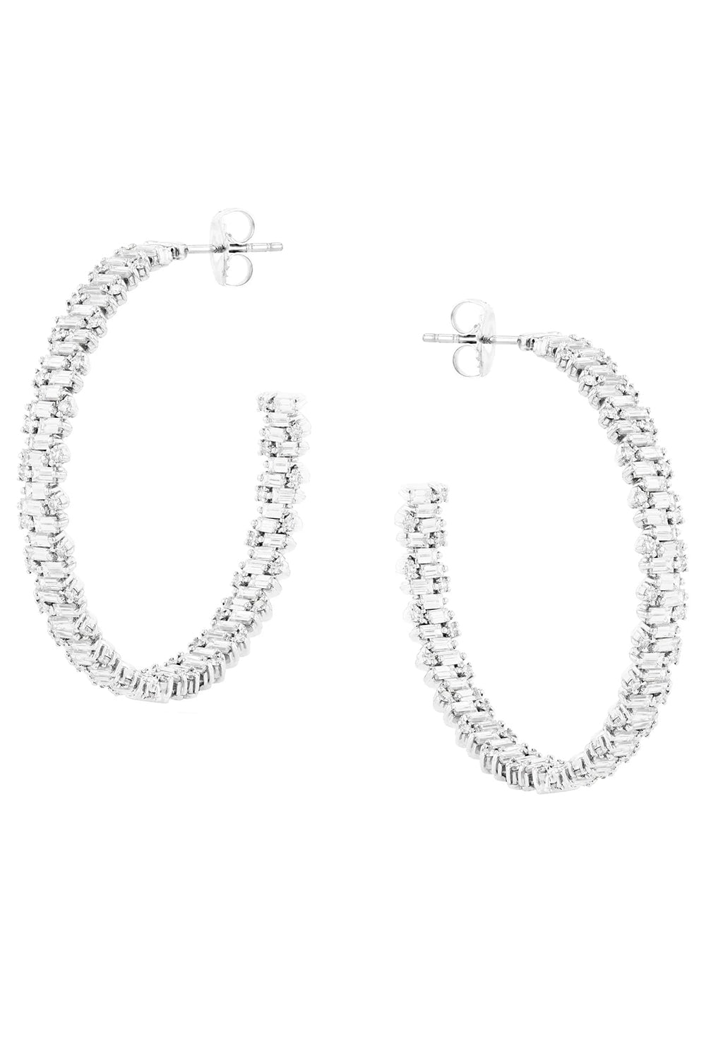 SUZANNE KALAN-Diamond Baguette Hoops - 45m-WHITE GOLD
