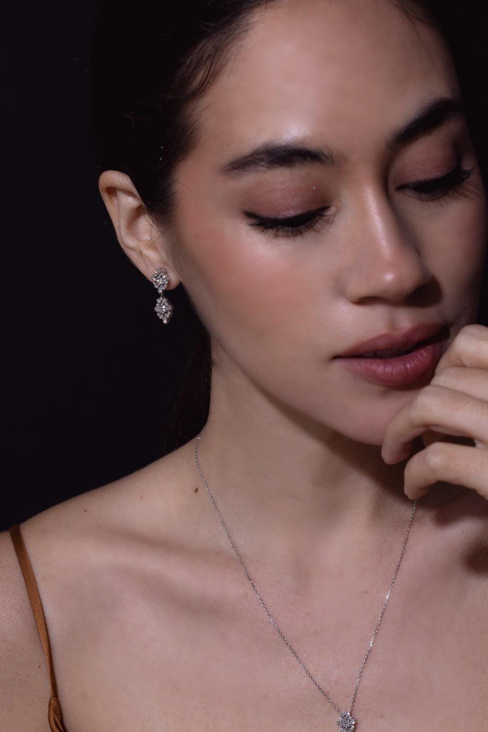 SUZANNE KALAN-Double Star Diamond Drop Earrings-WHITE GOLD