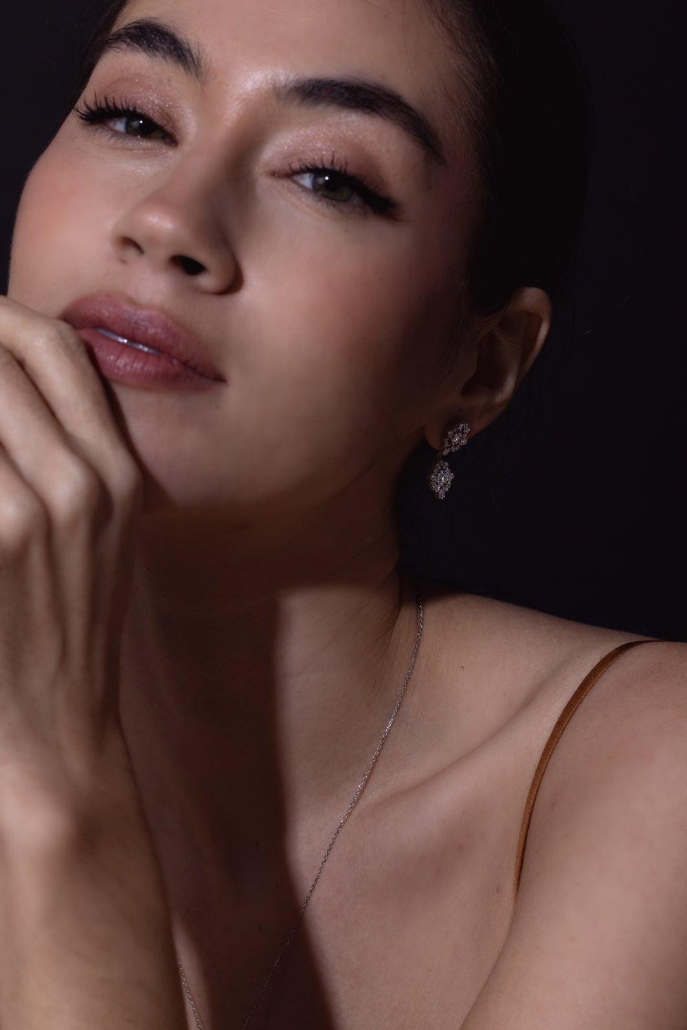 SUZANNE KALAN-Double Star Diamond Drop Earrings-WHITE GOLD