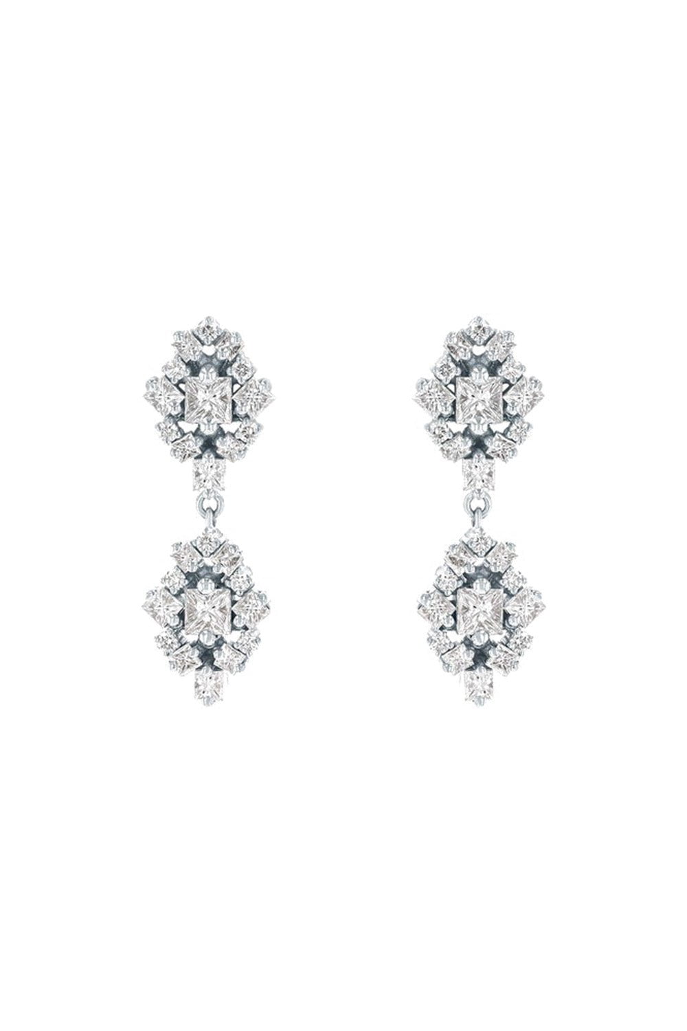 SUZANNE KALAN-Double Star Diamond Drop Earrings-WHITE GOLD