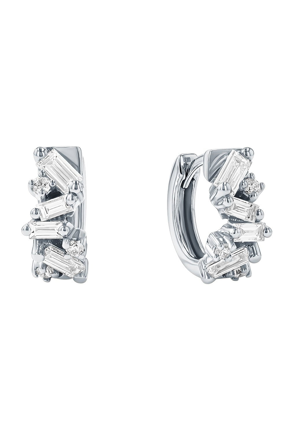 SUZANNE KALAN-Firework Huggie Earrings-WHITE GOLD