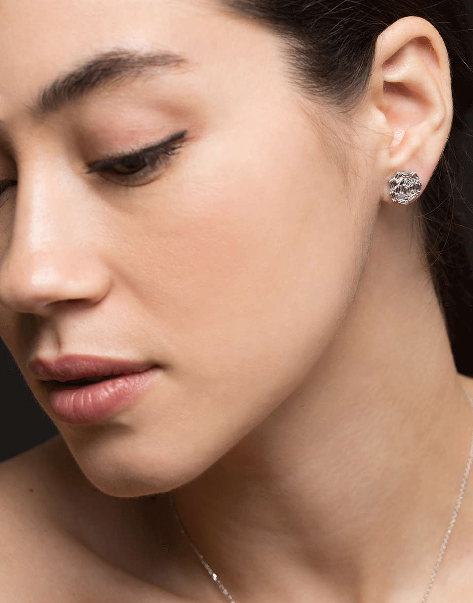 SUZANNE KALAN-Fireworks Baguette Diamond Spiral Earring-WHITE GOLD