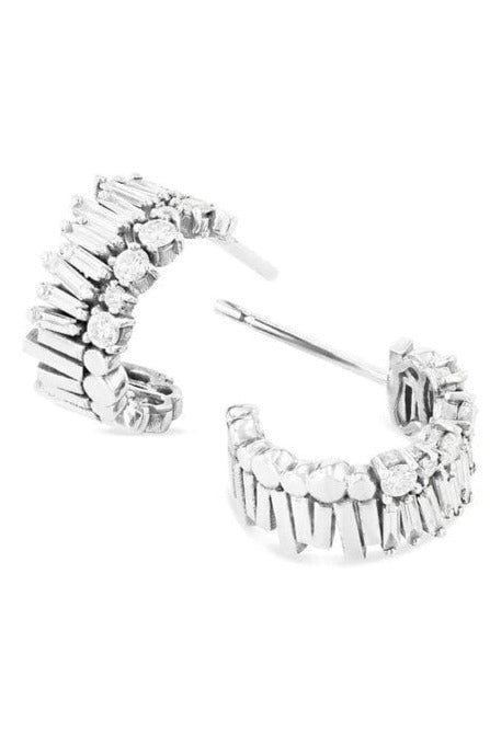 SUZANNE KALAN-Mini Fireworks Diamond Huggies-WHITE GOLD