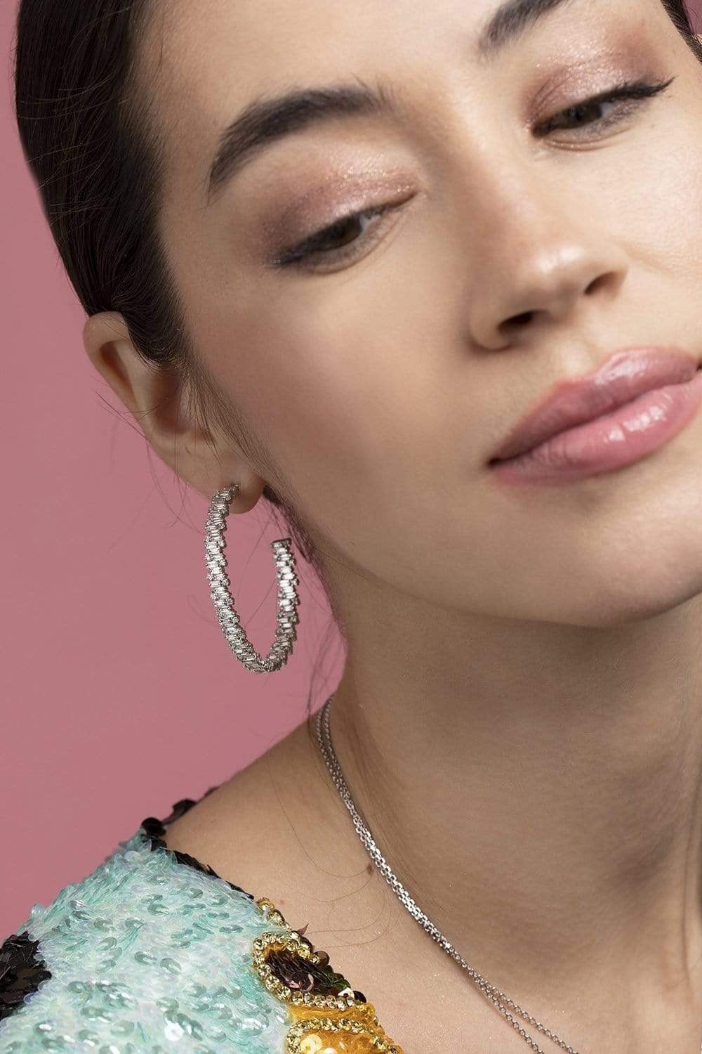 SUZANNE KALAN-Princess Cut Diamond Hoops-