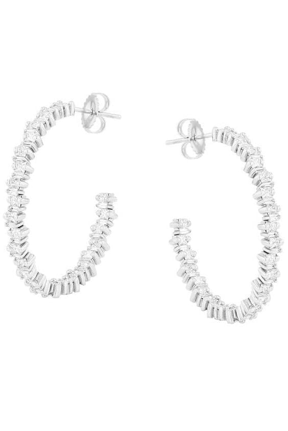 SUZANNE KALAN-Princess Cut Diamond Hoops-