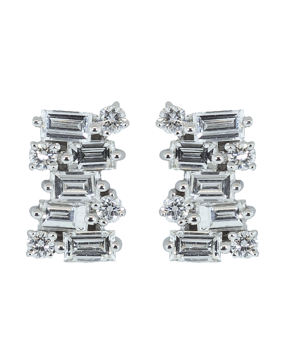 SUZANNE KALAN-Round Diamond Baguette Earrings-WHITE GOLD