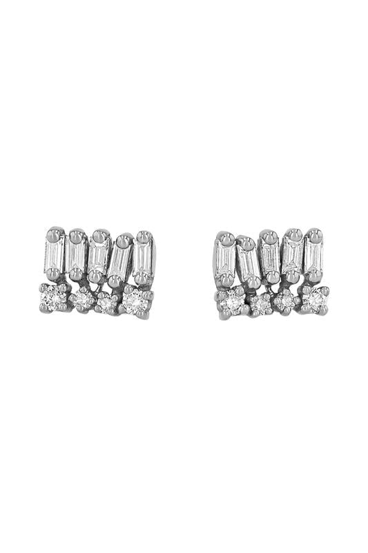 SUZANNE KALAN-Short Stacked Mixed Stud Earrings-WHITE GOLD