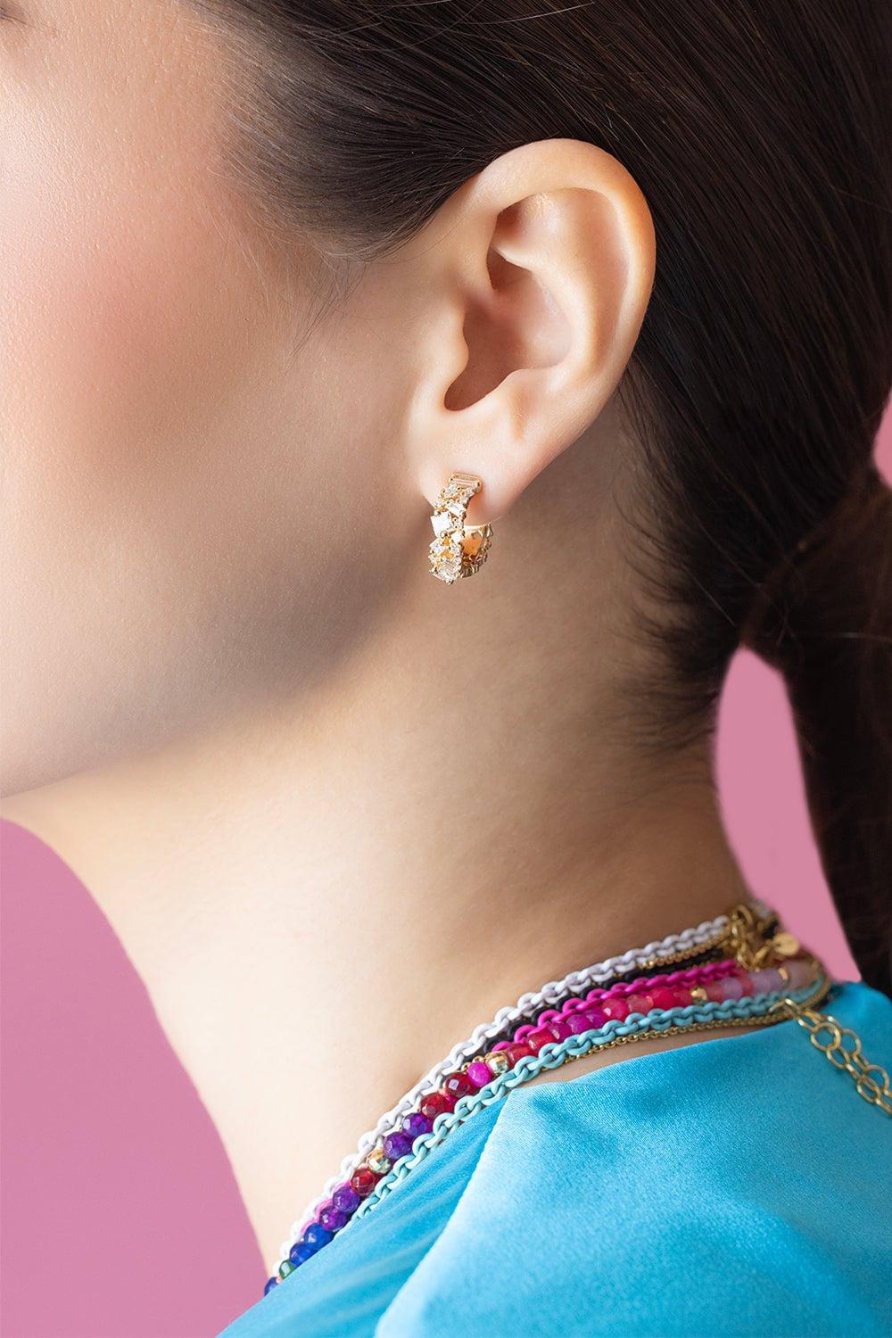 SUZANNE KALAN-Baguette Diamond Hoop Earrings-YELLOW GOLD