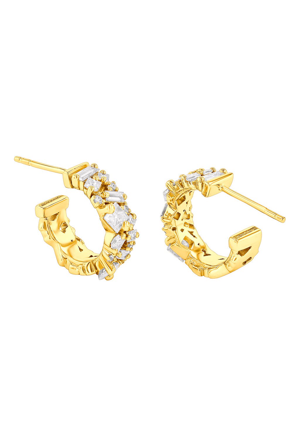 SUZANNE KALAN-Baguette Diamond Hoop Earrings-YELLOW GOLD