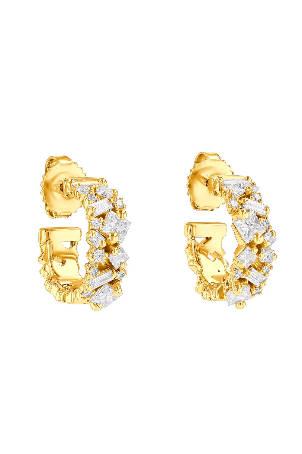 SUZANNE KALAN-Baguette Diamond Hoop Earrings-YELLOW GOLD