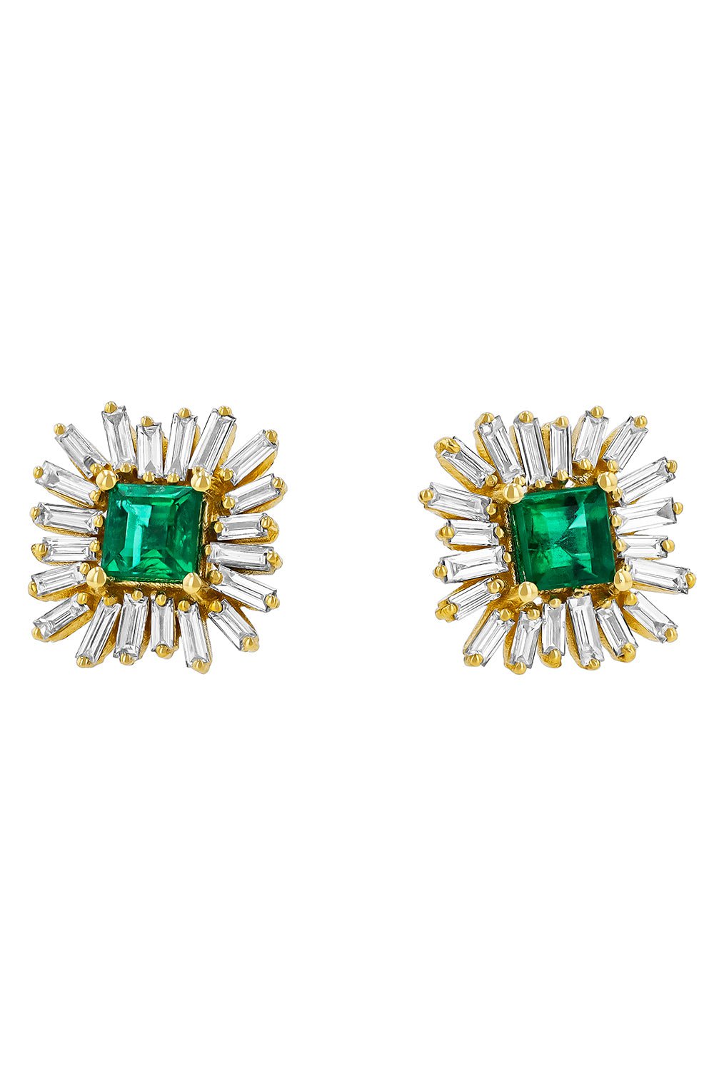 SUZANNE KALAN-Emerald Diamond Flower Earrings-YELLOW GOLD
