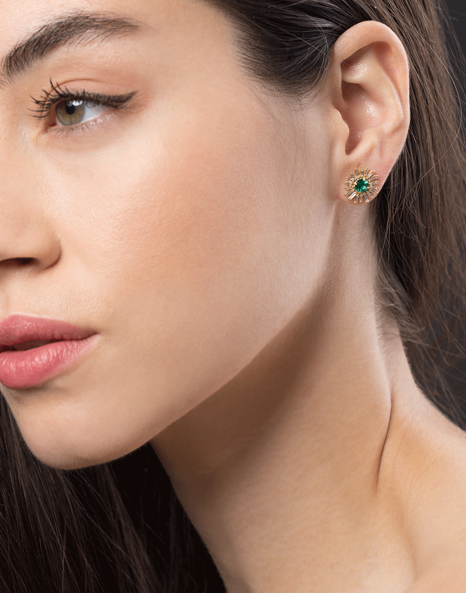 SUZANNE KALAN-Emerald Diamond Flower Studs-YELLOW GOLD