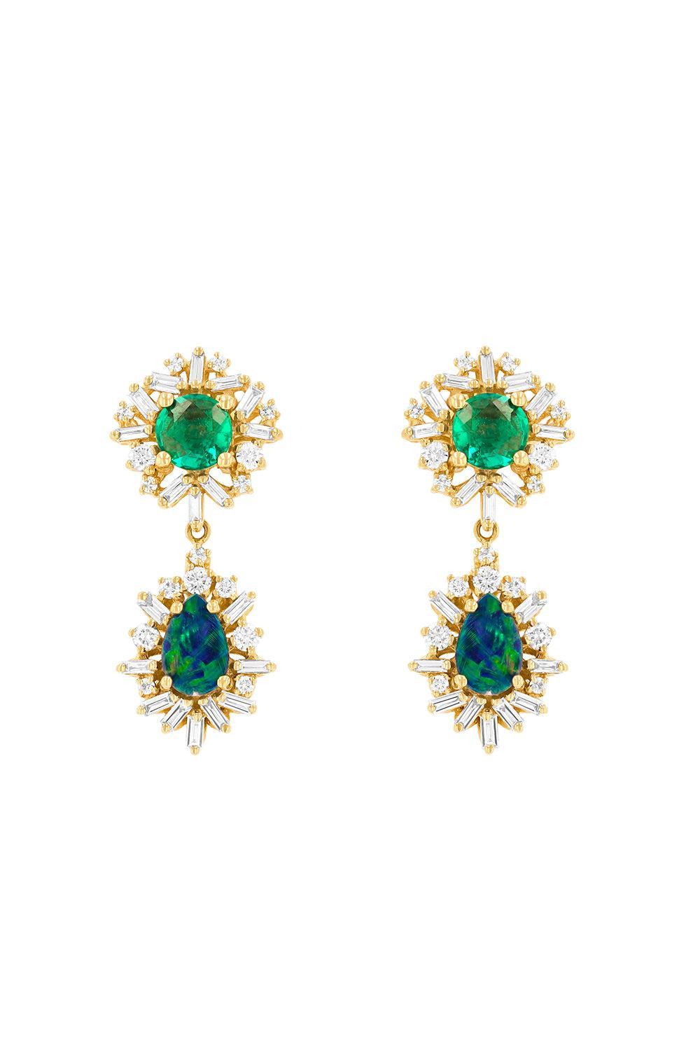 Emerald Opal Double Drop Earrrings-YELLOW GOLD-JEWELRYFINE JEWELEARRING-SUZANNE KALAN