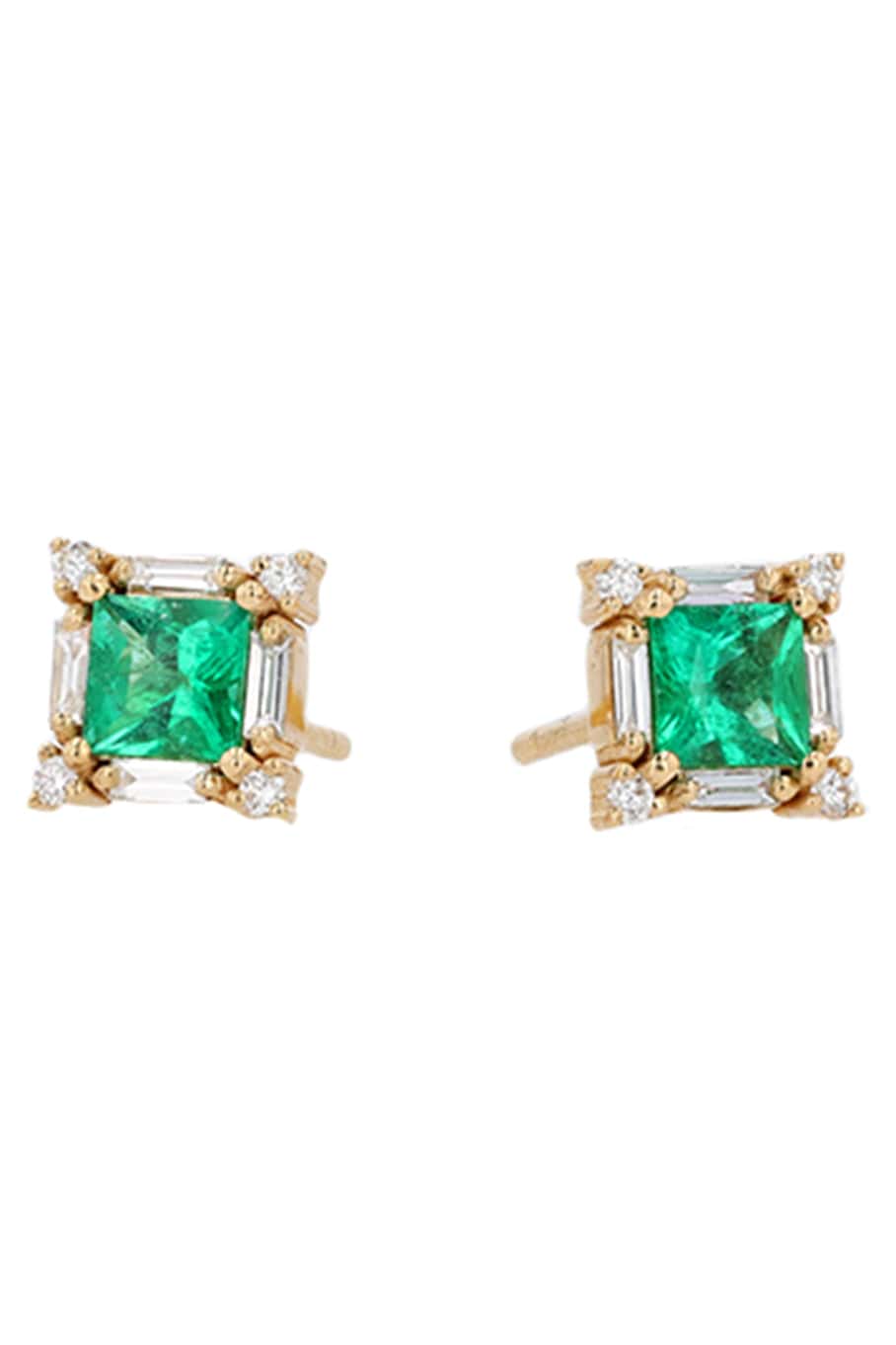 SUZANNE KALAN-Emerald Princess Cut Earrings-YELLOW GOLD
