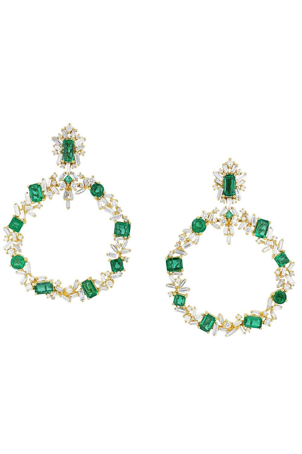 Mixed Emerald Hoop Earrings-YELLOW GOLD-JEWELRYFINE JEWELEARRING-SUZANNE KALAN