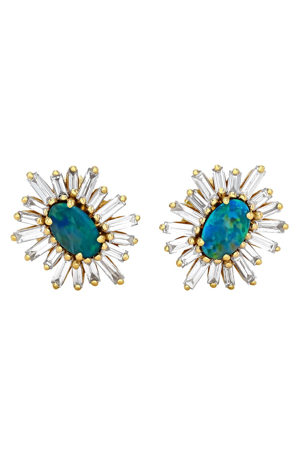 SUZANNE KALAN-Opal Baguette Diamond Earrings-YELLOW GOLD