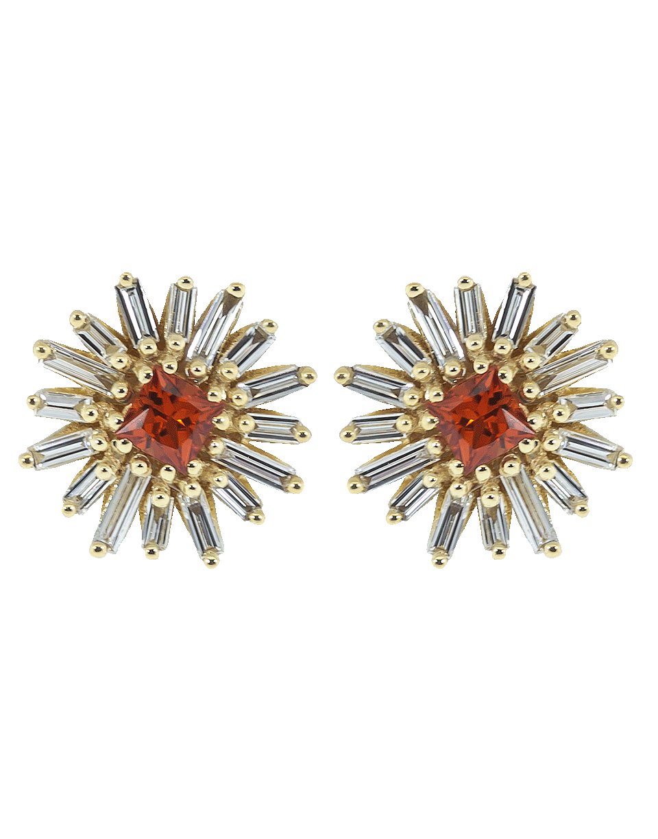 SUZANNE KALAN-Orange Sapphire Diamond Flower Studs-YELLOW GOLD