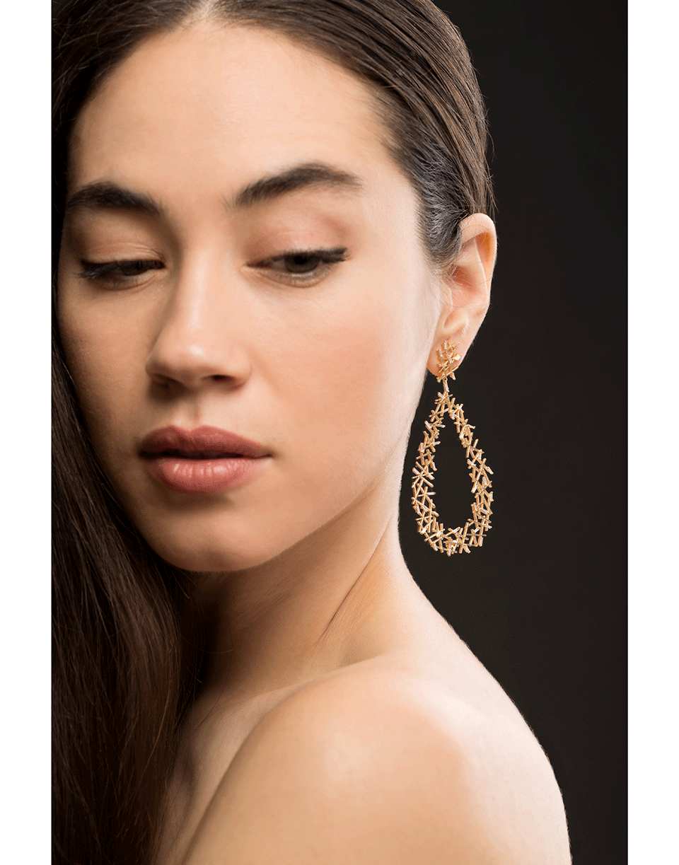 SUZANNE KALAN-Pear Shape Diamond Baguette Earrings-YELLOW GOLD