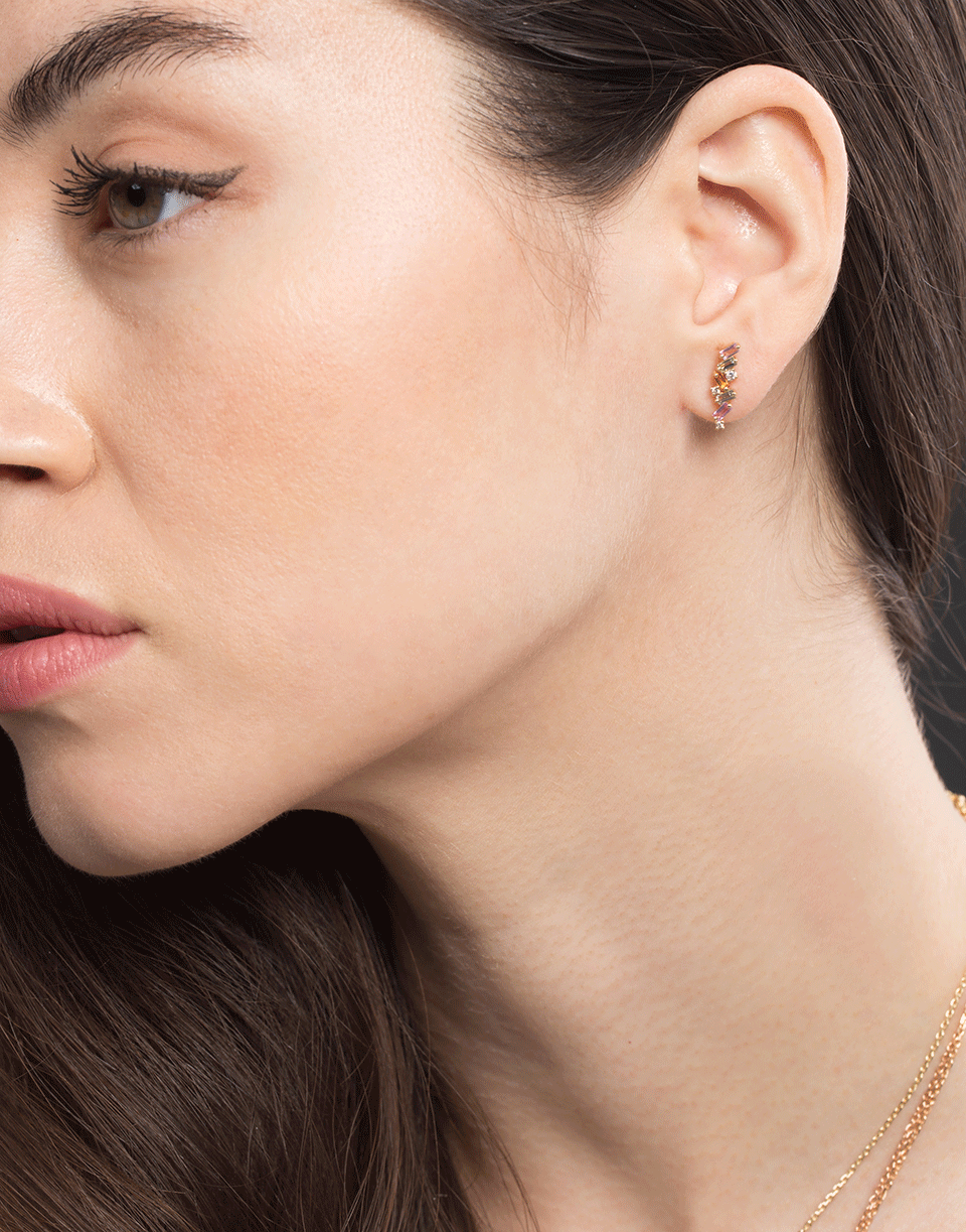 SUZANNE KALAN-Pink and Green Sapphire Stud Earrings-YELLOW GOLD