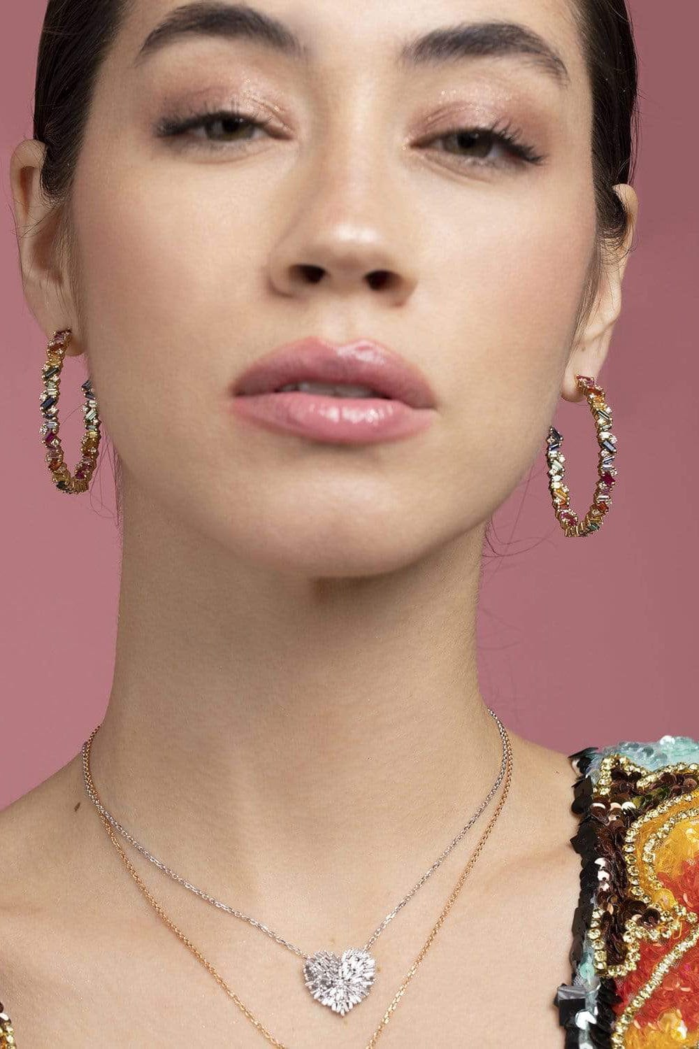 SUZANNE KALAN-Rainbow Sapphire Hoops - 45mm-YELLOW GOLD
