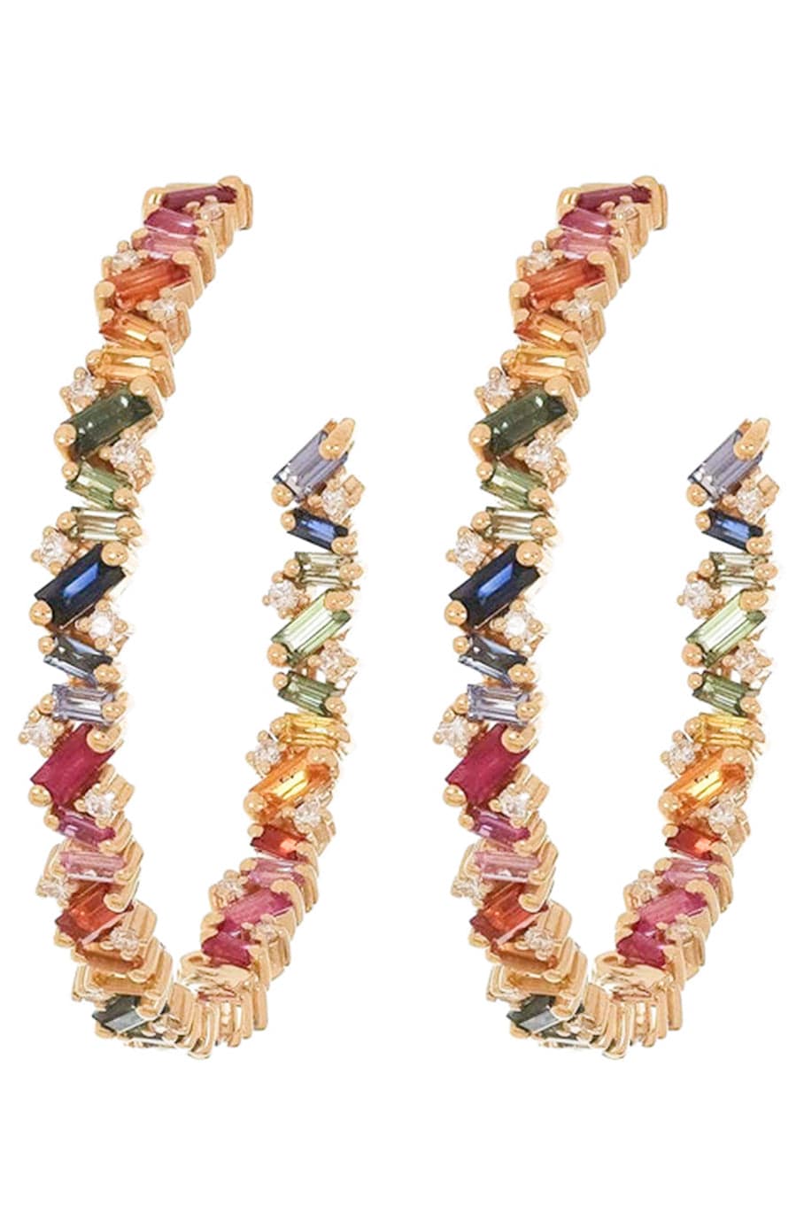 SUZANNE KALAN-Rainbow Sapphire Hoops - 45mm-YELLOW GOLD