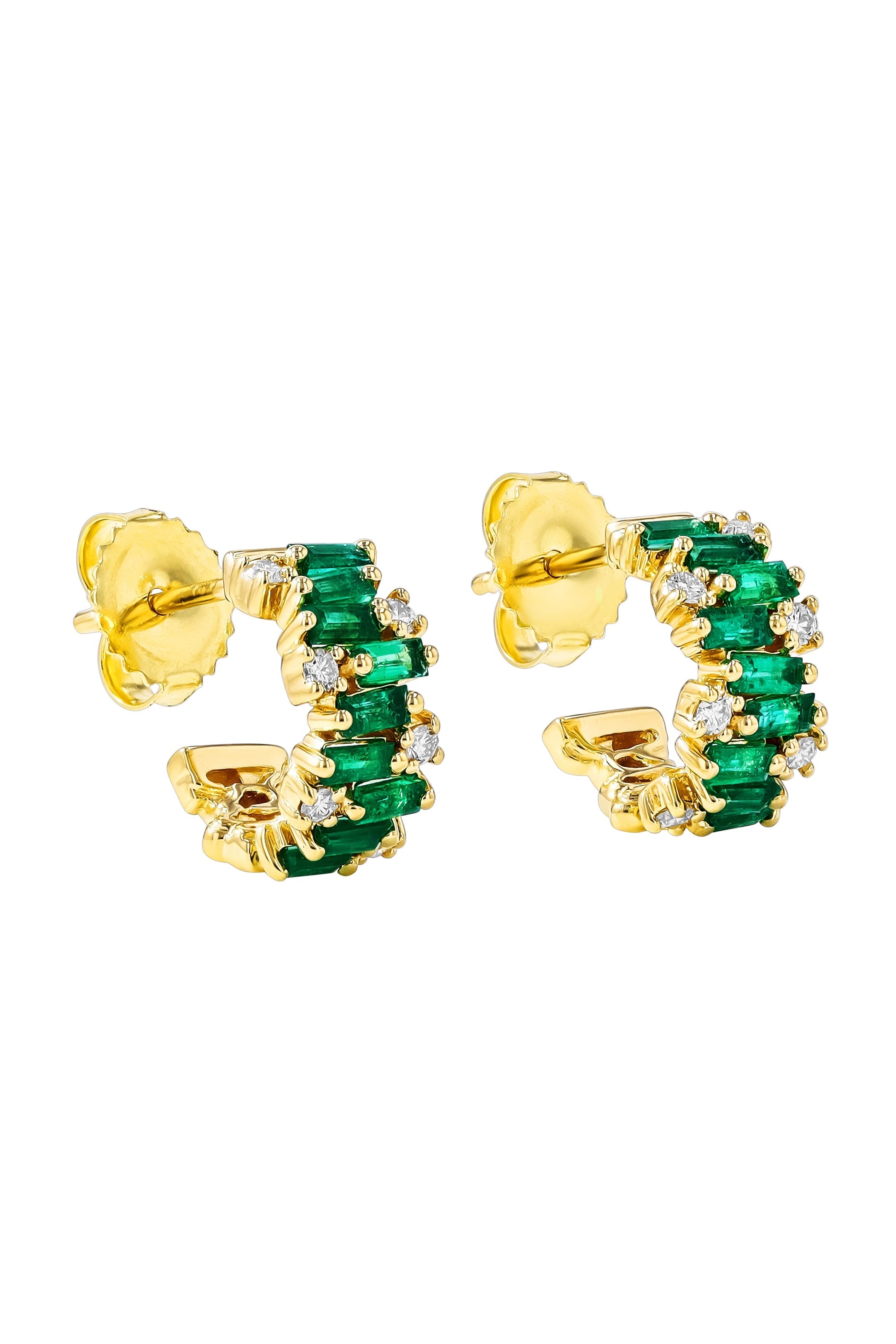 SUZANNE KALAN-Shimmer Emerald Mini Hoop Earrings-YELLOW GOLD