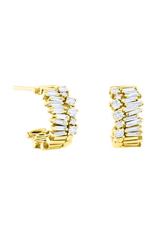 SUZANNE KALAN-Small Half Bliss Diamond Hoops-YELLOW GOLD