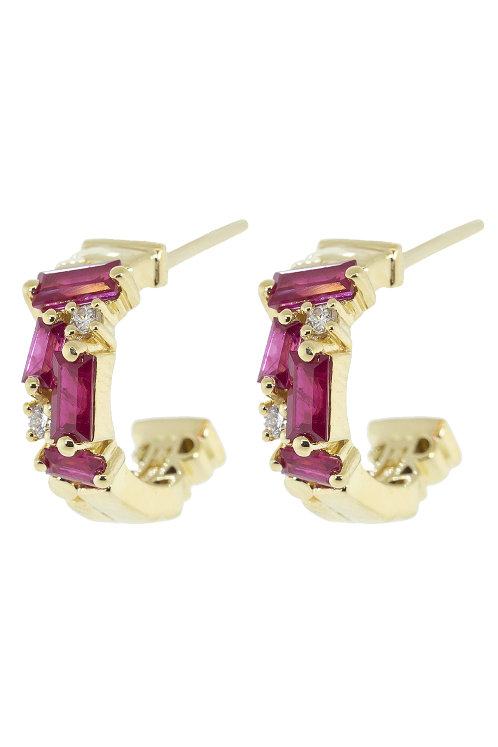 SUZANNE KALAN-Small Ruby Fireworks Hoop Earrings-YELLOW GOLD