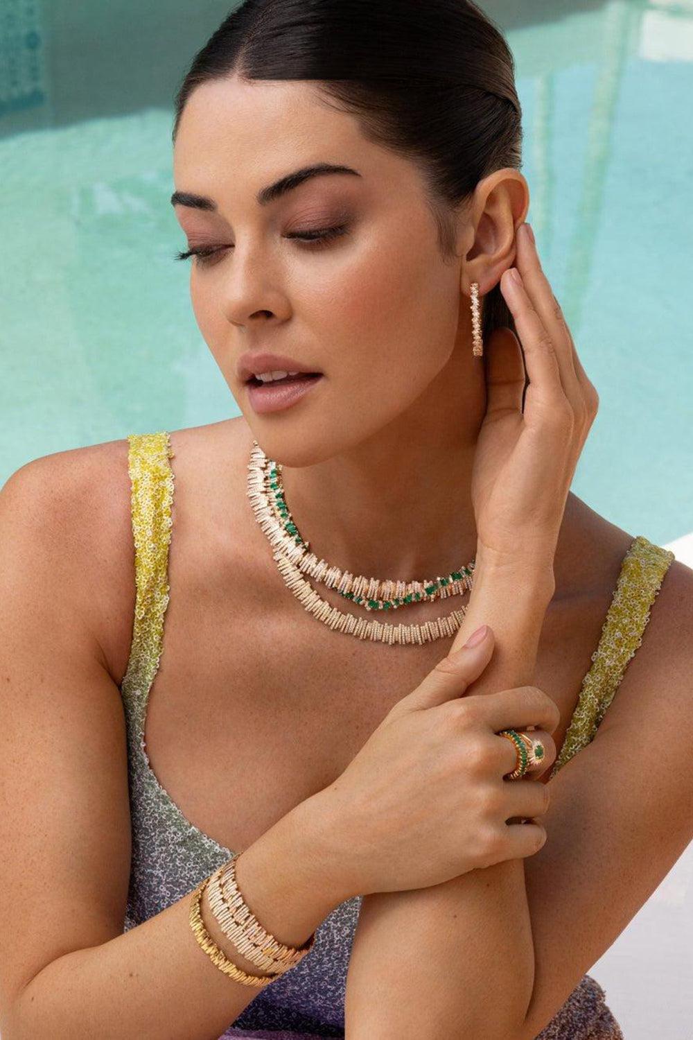 Emerald Diamond Baguette Tennis Necklace-YELLOW GOLD-JEWELRYFINE JEWELNECKLACE O-SUZANNE KALAN