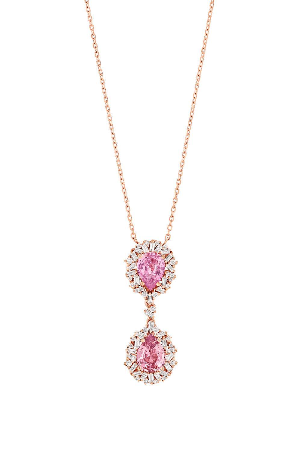 Dark Purple Saphire Double Drop Necklace-ROSE GOLD-18-JEWELRYFINE JEWELNECKLACE O-SUZANNE KALAN