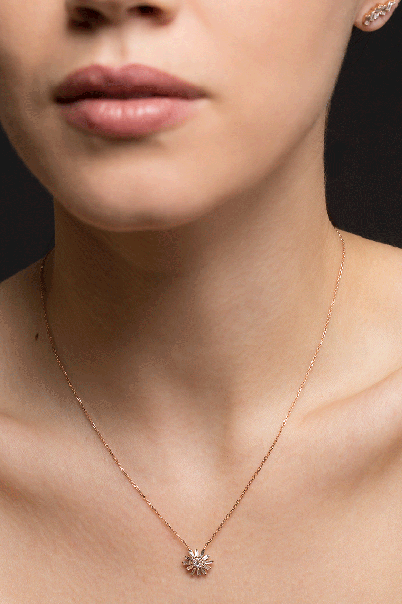 SUZANNE KALAN-Fireworks Diamond Flower Necklace-ROSE GOLD