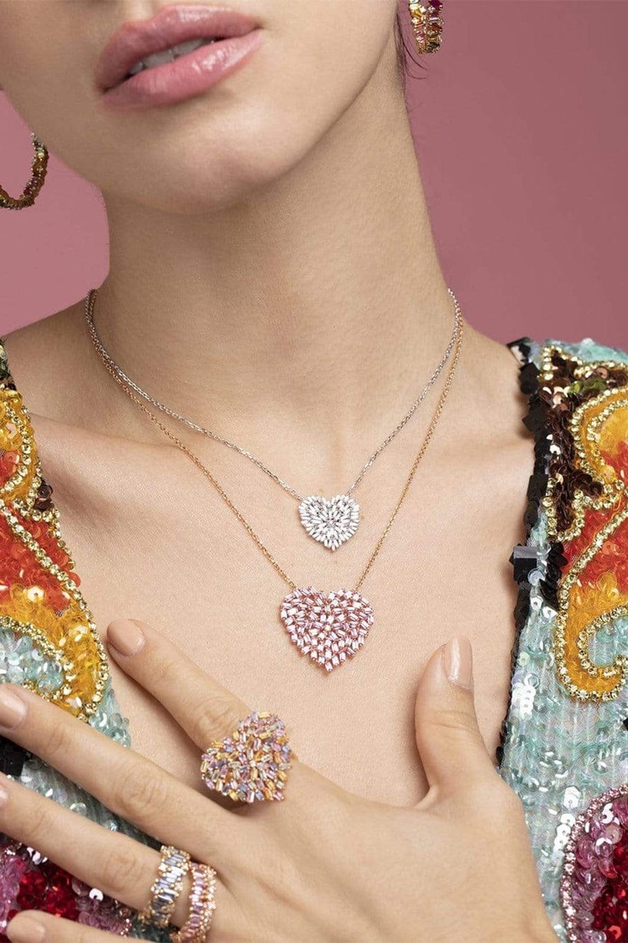 SUZANNE KALAN-Large Pink Sapphire Heart Necklace-ROSE GOLD