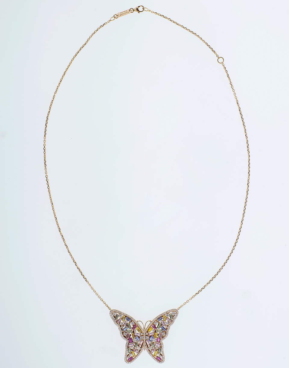 SUZANNE KALAN-Large Rainbow Sapphire Butterfly Necklace-ROSE GOLD