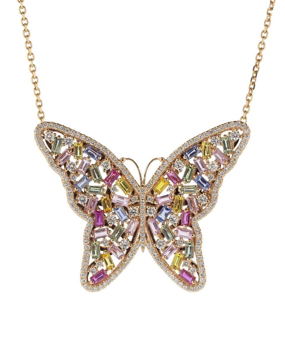 SUZANNE KALAN-Large Rainbow Sapphire Butterfly Necklace-ROSE GOLD